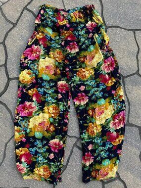 New York Handmade Flower Print Loose Boho Pant Trouser Flowy Retro Cotton